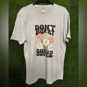 Gray Graphic Tee with Floral Design
